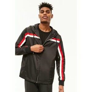 Forever 21 Vintage Nylon Striped Jacket Satin Regular Fit Shiny Glanz Medium